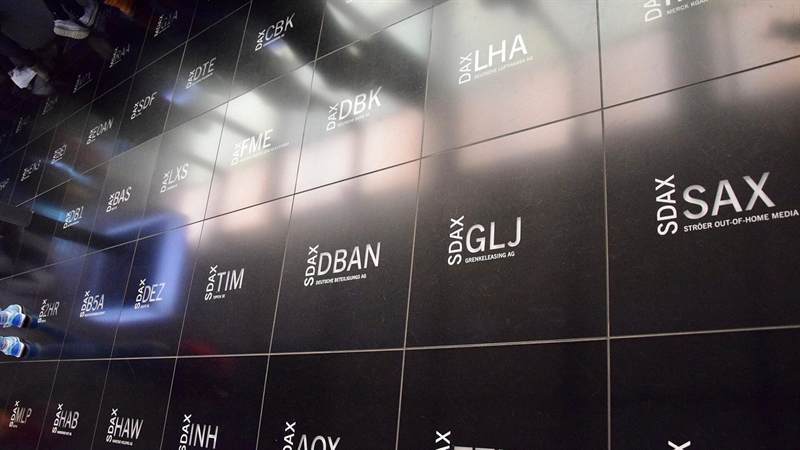 Frankfurt Stock Exchange trading hall with market screens