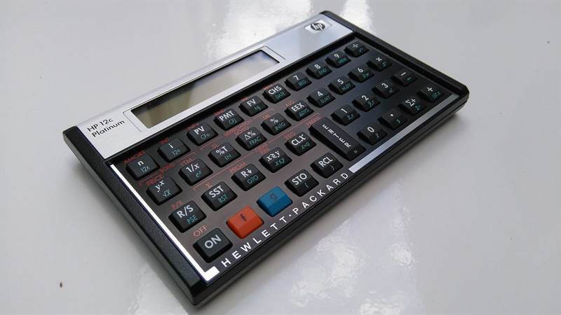 HP 12c Platinum financial calculator at an angle